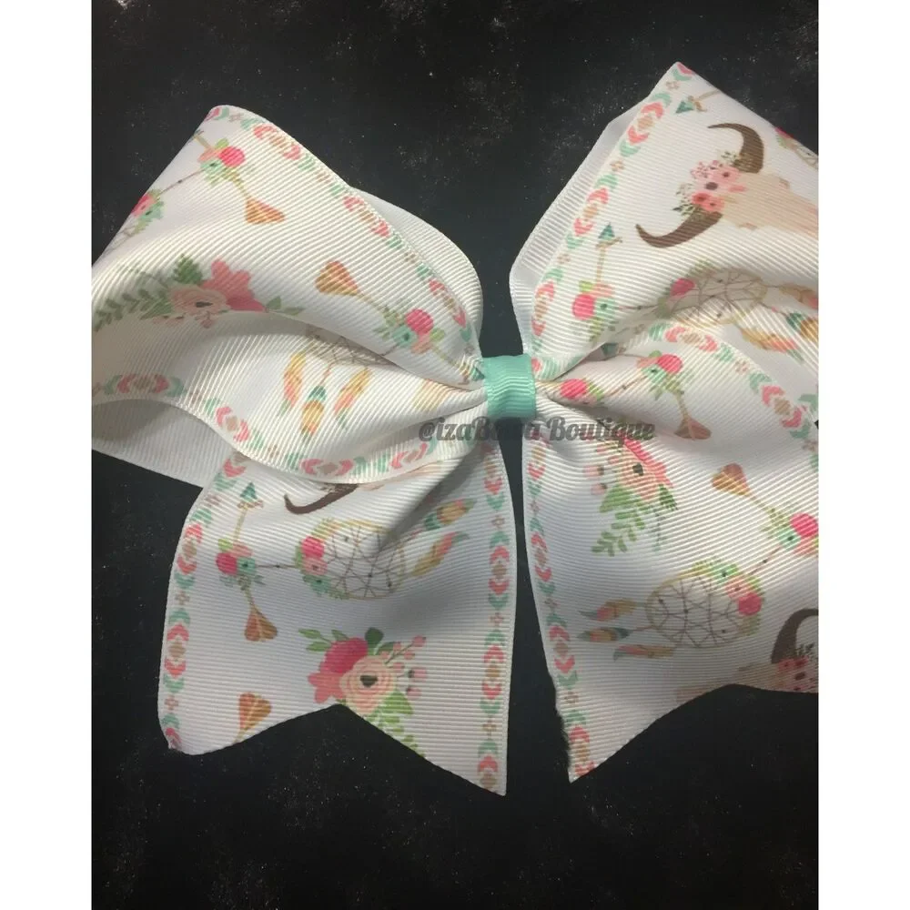 Bullhead & Dreamcatcher Print Cheer Bow  CB1146 Handmade NWT